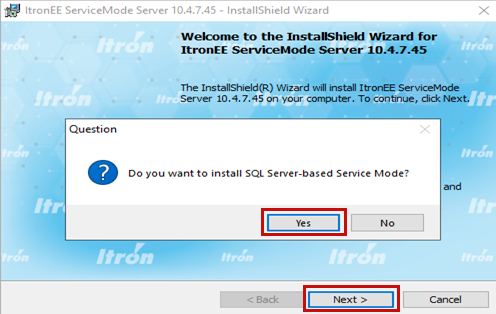 InstallShield wizard for Sevice mode server install option